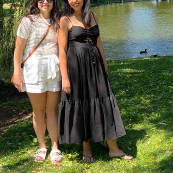 MADEWELL Ruched Keyhole Tiered Midi Dress Black - Picture 2 of 8